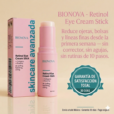 Bionova Retinol+Colágeno Eye Stick — Reduce Ojeras, Bolsas y Líneas Finas