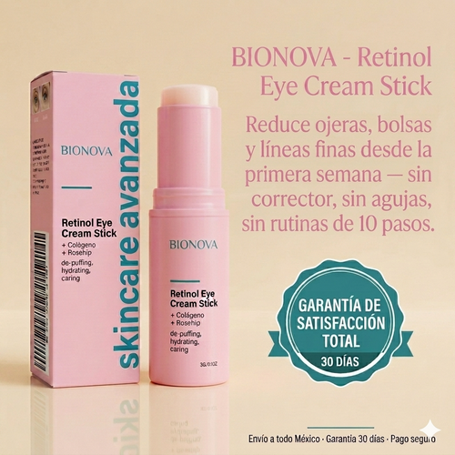 Bionova Retinol+Colágeno Eye Stick — Reduce Ojeras, Bolsas y Líneas Finas